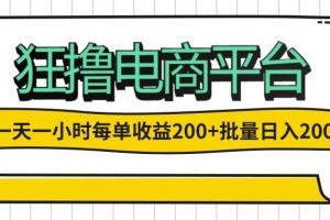 (12463期)一天一小时 狂撸电商平台 每单收益200+ 批量日入2000+