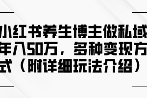 (12619期)小红书养生博主做私域年入50万,多种变现方式(附详细玩法介绍)