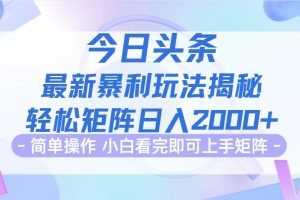 (12584期)今日头条最新暴利掘金玩法揭秘,动手不动脑,简单易上手。轻松矩阵实现…