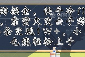 (12892期)手游掘金,快手冷门玩法,靠萤火突击手游,单条变现1W+,小白也能轻松上手