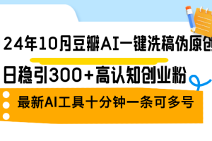 (12871期)24年10月豆瓣AI一键洗稿伪原创,日稳引300+高认知创业粉,最新AI工具十…