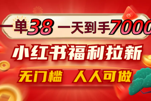 (12741期)一单38,一天到手7000+,小红书福利拉新,0门槛人人可做