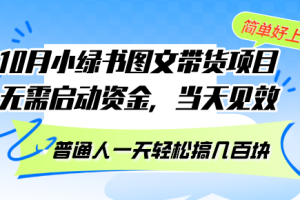 (13005期)10月份小绿书图文带货项目 无需启动资金 当天见效 普通人一天轻松搞几百块