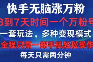 (12981期)快手无脑涨万粉,3到7天时间一个万粉号,全程一部手机轻松操作,每天只…