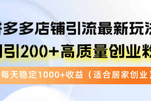 (12893期)拼多多店铺引流最新玩法,日引200+高质量创业粉,每天稳定1000+收益(…