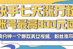 (13158期)2024年快手七天涨万粉,但账号最高800元回收。两分钟一个爆款美女视频